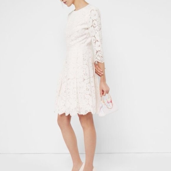 Ted Baker London Ameeya Flora Lace Fit & Flare Dress in Light Pink Pleated Skirt - Picture 6 of 17